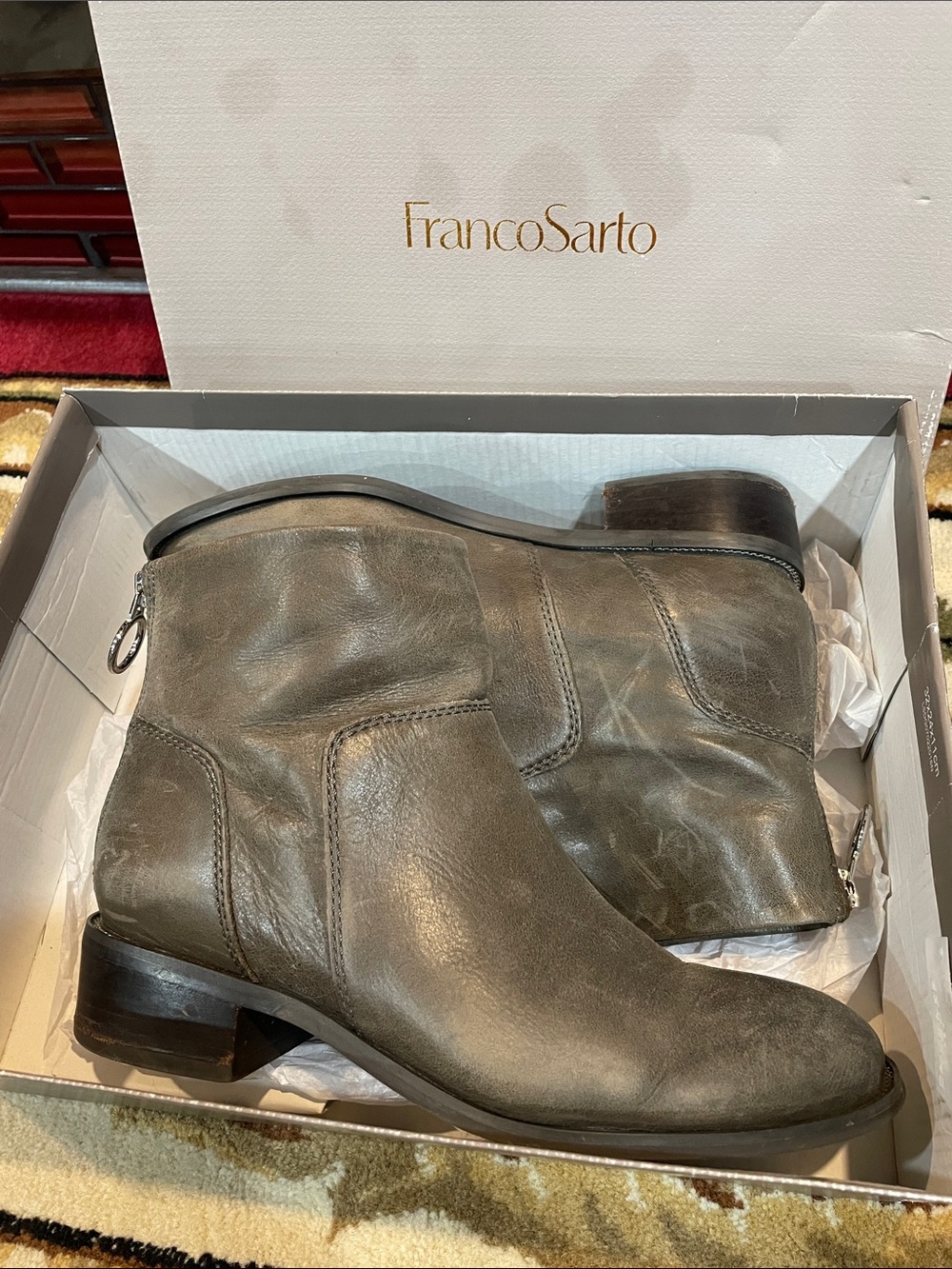 Franco Sarto Gray Leather Ankle Boots